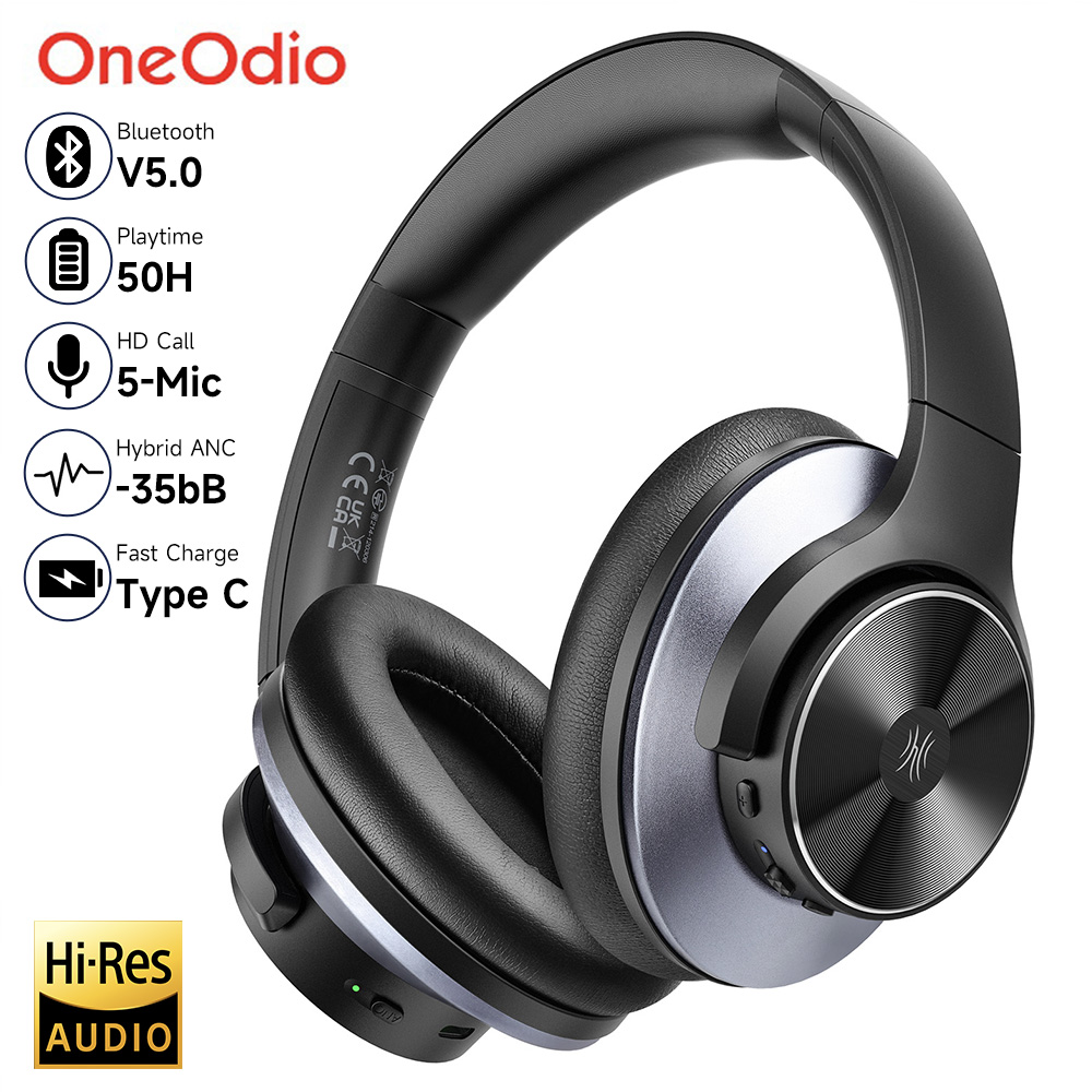 Oneodio A10 Hybrid Active Noise Cancelling Headphones Bluetooth With Hi-Res Audio Over Ear Wireless Headset ANC With Microphone