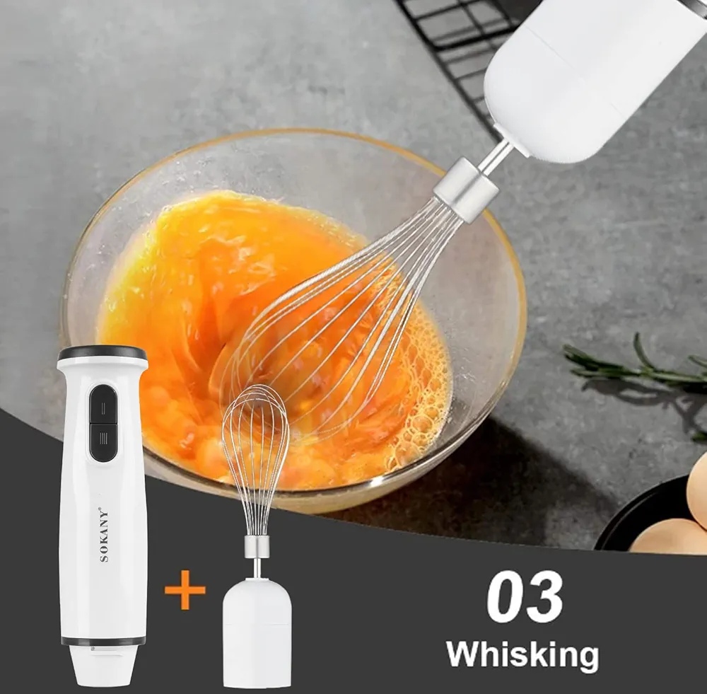 Hand Blender, 800W with 750ml BPA-free Beaker, 450ml Chopper, Whisk, Dual Speed, for Shakes, Smoothies, Baby Food, Soups & More, White. 