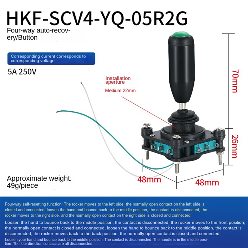 Monolever Joystick Switches with Push Button 2 4 8 Way Reset Momentary Toggle -Rocker Switches SCV4--05R2G Easy Install. 