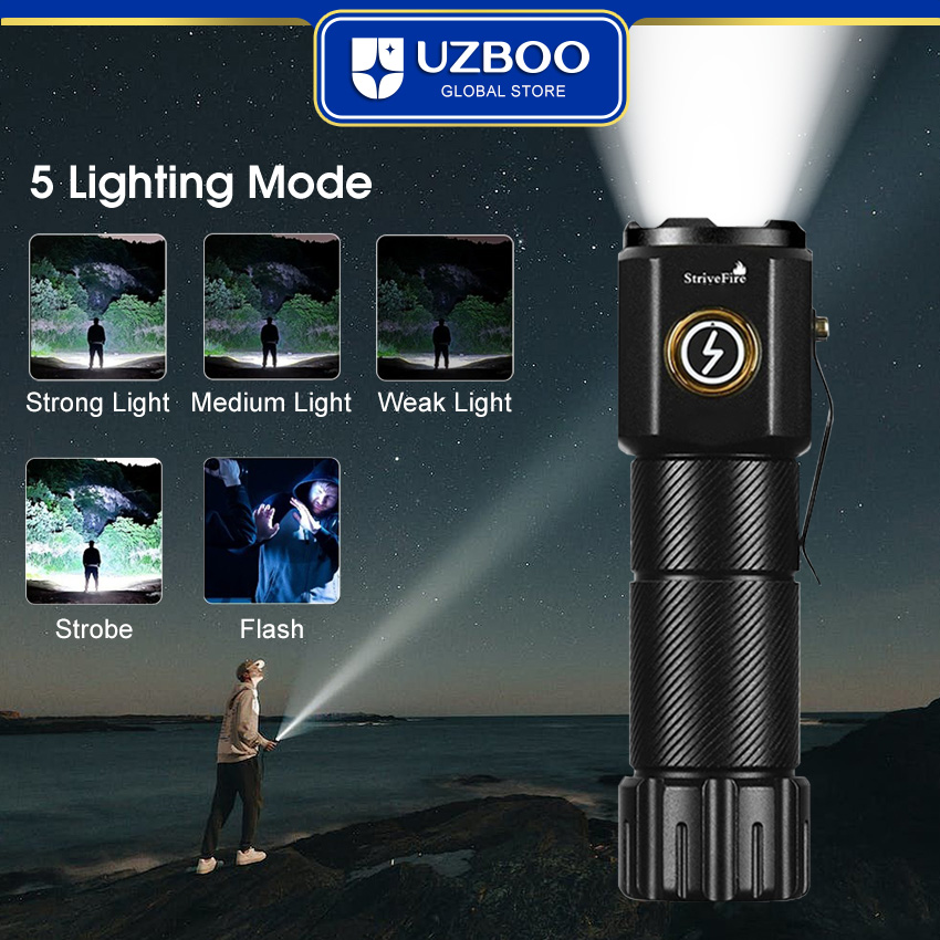 UZBOO 1300LM Mini Flashlight High Bright Flashlight LED Torch Light Outdoor Pocket Size Flashlight Rechargeable Waterproof Torch Light for Hiking Hunting Camping Compact And Portable Strong Magnetism Side Pen Clip Design Five Modes  Non-scalded. 