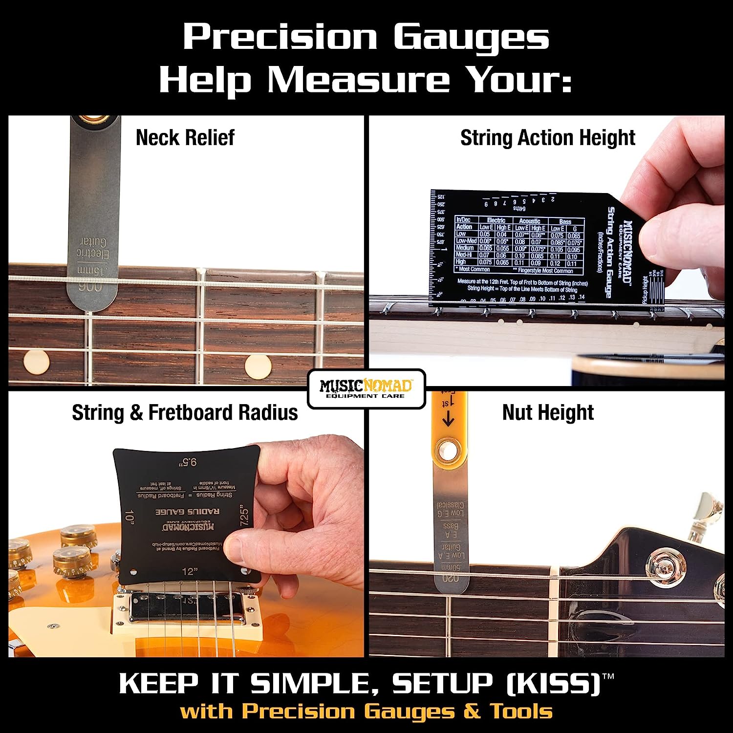 MusicNomad Precision 6 pc. Guitar Setup Gauge Tool Set - Plus 24 pg. Instructional Booklet and Storage Case (MN604). 