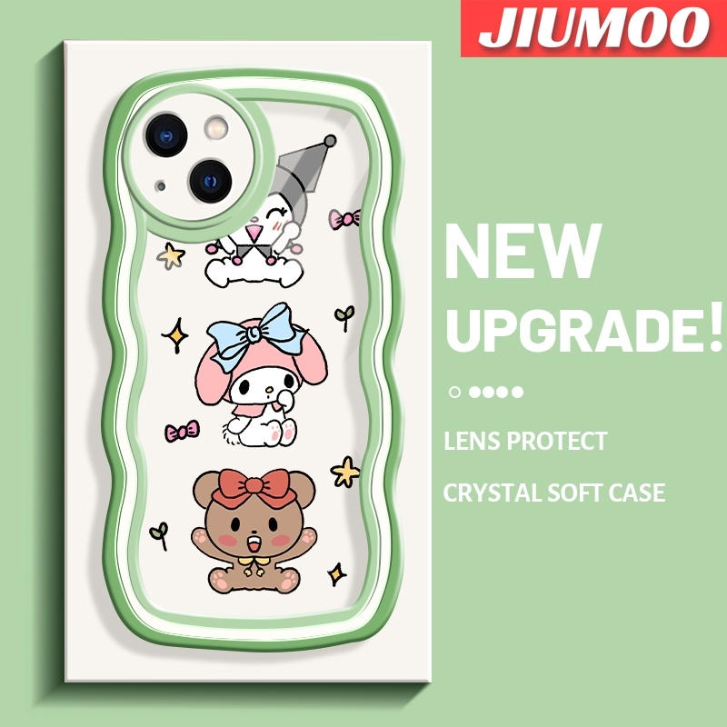 JIUMOO For IPhone 13 Mini Case Cartoon My Melody And kuromi Lovely Wave Border Shockproof Phone Cases Creative Transparent Casing. 