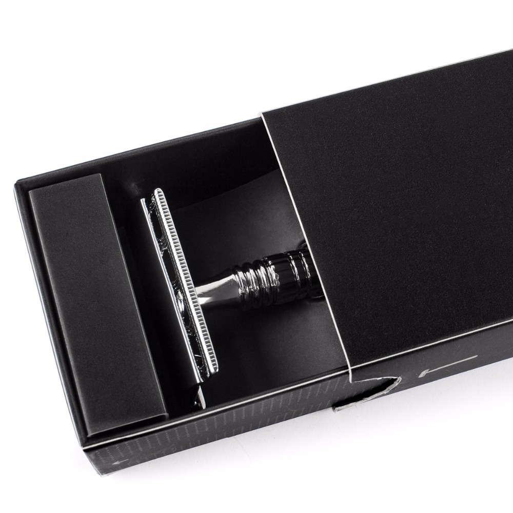 Qshave Short Handle Classic Safety Razor Double Edge Mens Shaving Razor Gift Box Pack Cure Handle, 1 Razor 5 blades. 