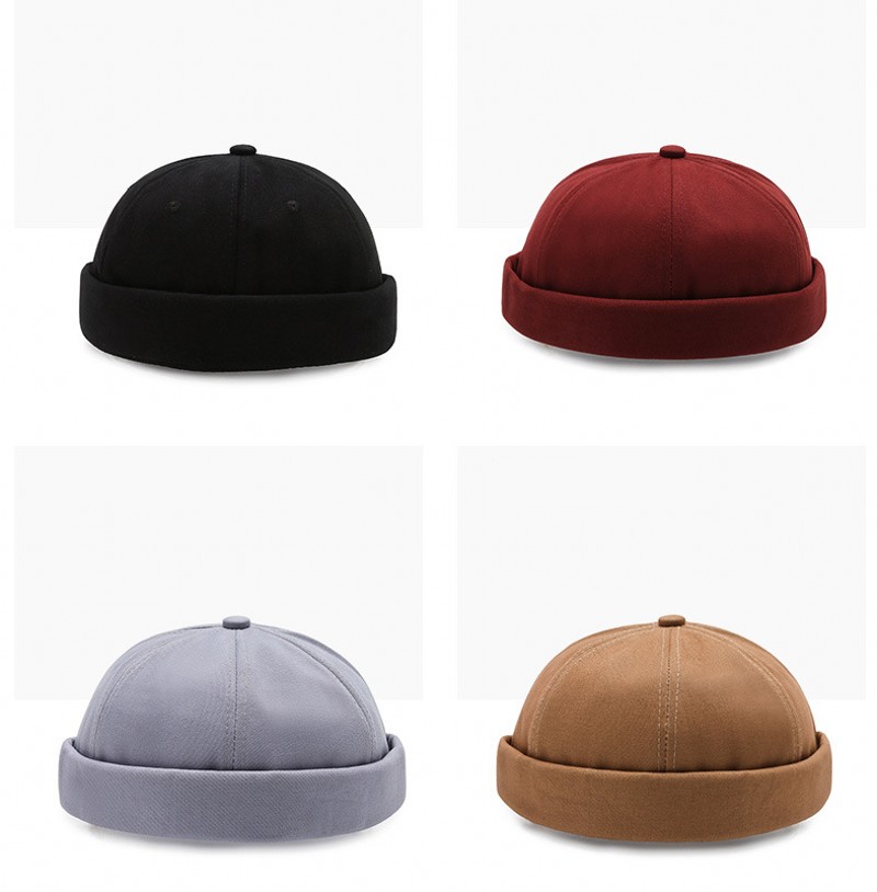 Sailor Cap Brimless Hat -Docker Hat- Pure Colour Vintage Melon Skin Cap -Pure Cotton Beanie Hat Skull Cap -Multiple Colours. 
