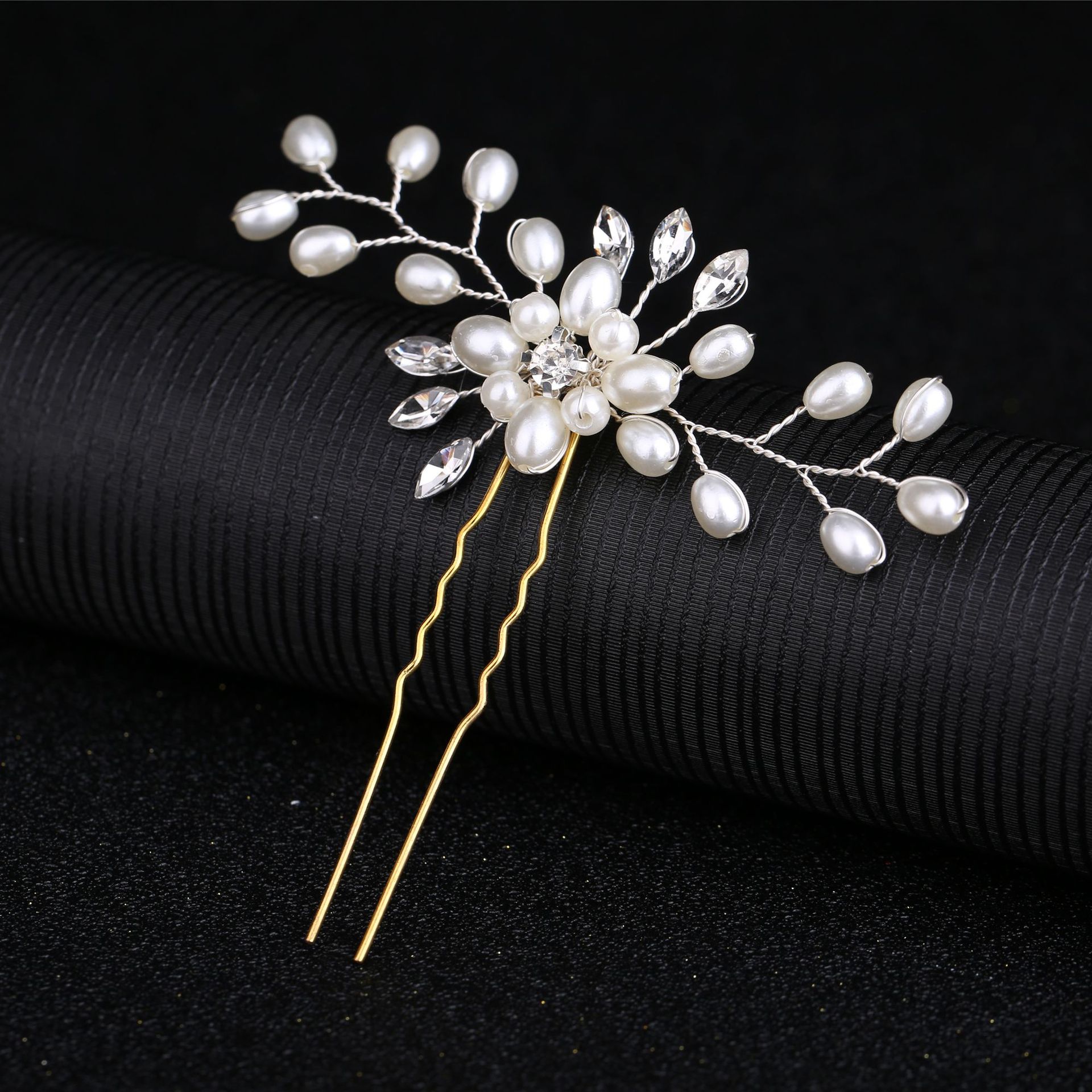 Ebay cross-border source Korean bridal handmade pearl crystal hairpin pins U-clamp wedding headwear