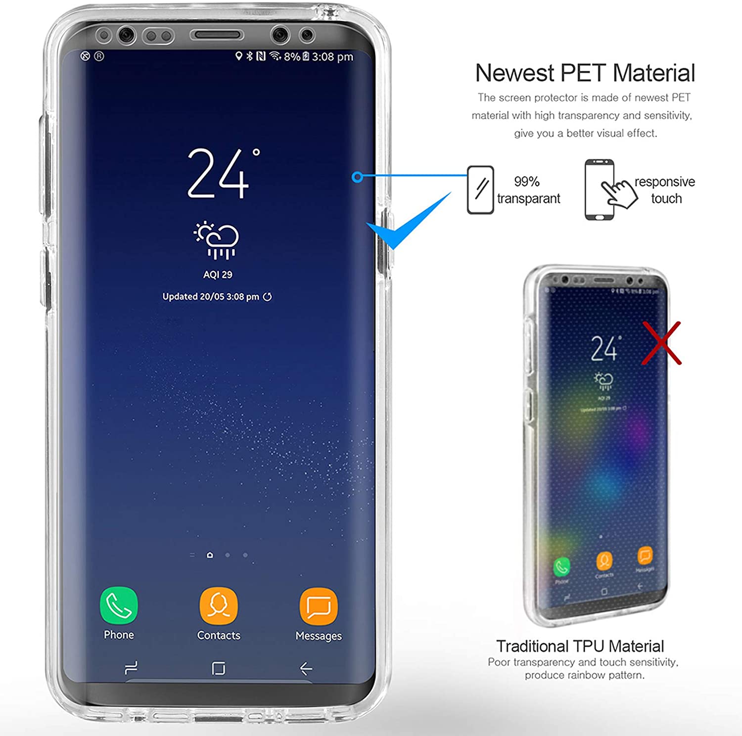 For Samsung Galaxy S8 Plus 360 degree full body protection crystal clear hard pc back cover & soft TPU silicone front case. 