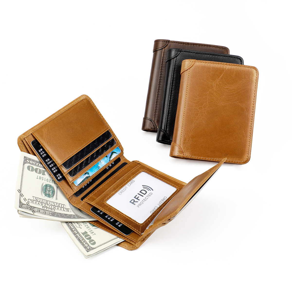 arket bragging leather factory direct sales FI top layer coide men's wallet anti-theft brush wallet