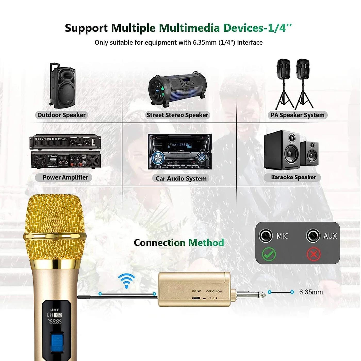 Wireless Microphone UHF Dual Cordless Dynamic Mic System with Rechargeable Receiver for karaoke Singing Dj Microphone. 