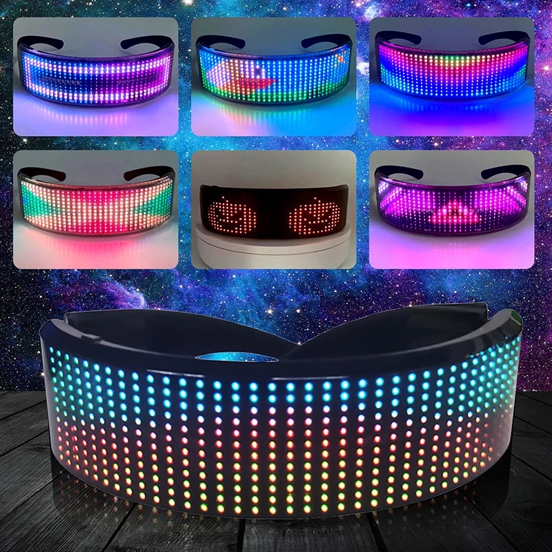 LED Shining Smart Glasses APP Programmable Rechargeable Wireless Blue tooth Multi Color Led Dynamic glasses for Party. 