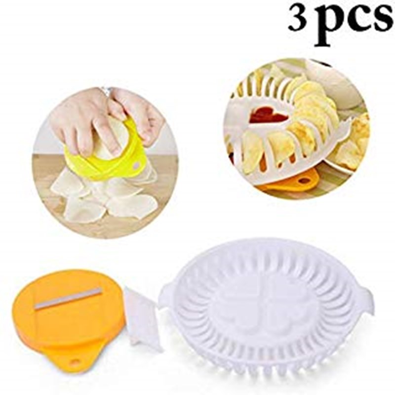 Microwave Oven Fat Potato Chips Maker Apple Fruit Potato Crisp Chip Slicer Snack Maker DIY Set Tray Kitchen Tool Random Color-. 