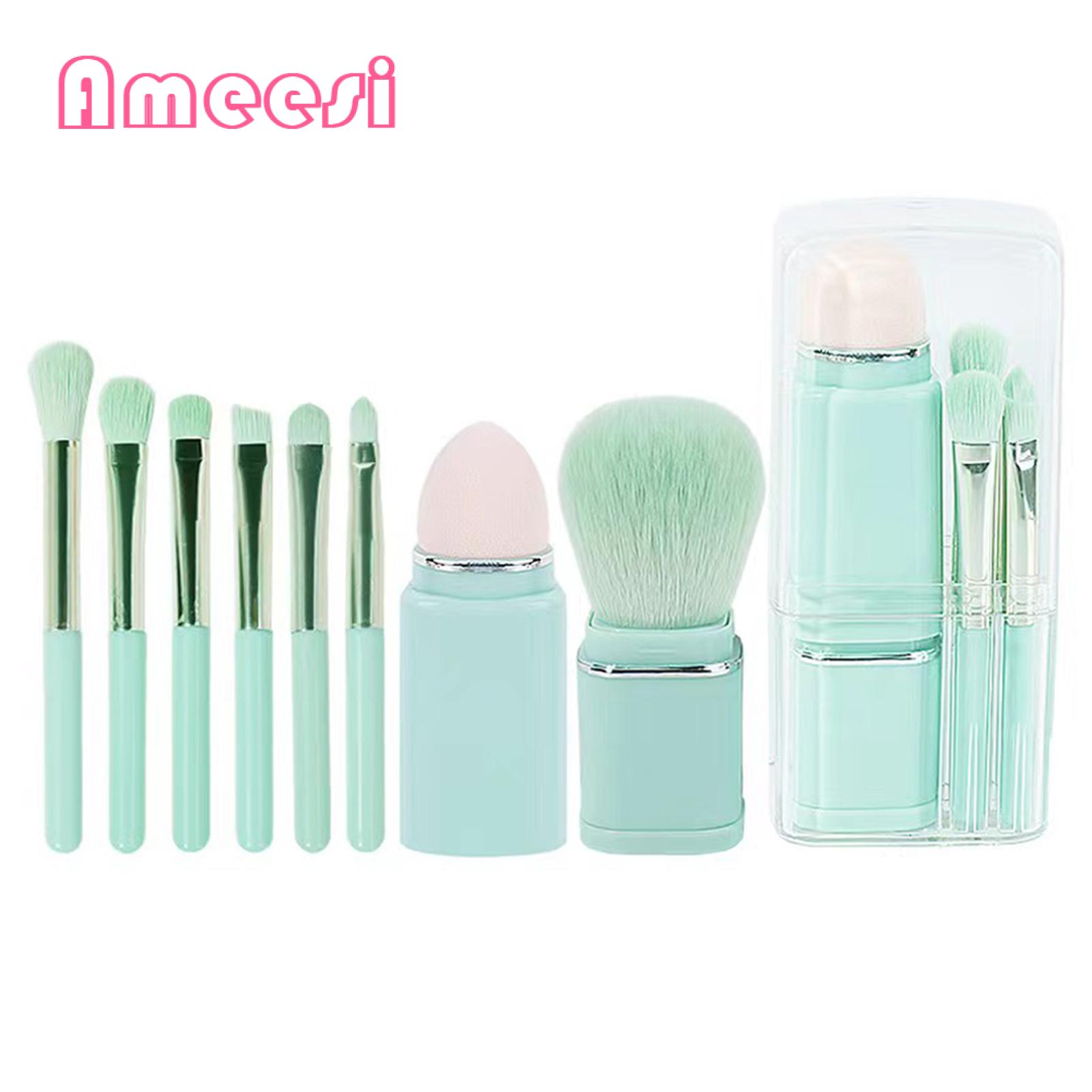 Lightweight Compact Makeup Brushes Portable 8-piece Makeup Brush Set for On-the-go Beauty Soft Synthetic Bristles less Than Makeup Brush Set with Plastic Handle. 
