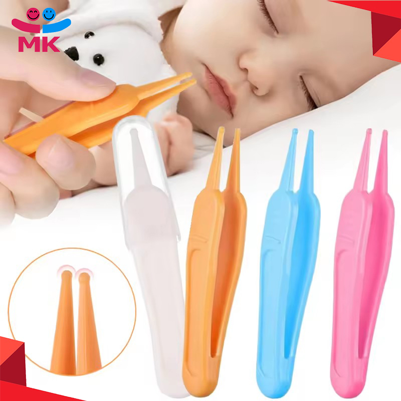 Infant Nose Cleaning Tweezer with Cover Round-Head Baby Ear Nose Navel Cleaner Clip for Baby Care Plastic Nose Forceps Earwax Remover