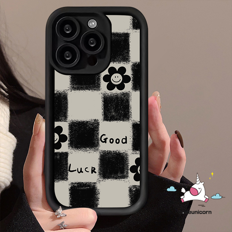 For Infinix Hot40pro 40i 30i 30 Smart 8 7 6 Tecno Spark 20C 20 GO 2023 GO 2024 10 Pro Camon 20 Infinix GT 10 Hot 11 20 40 9 10 Play Note 12 G96 30 Pro Checkerboard Smiley Face Flower Cute Graffiti Couples Soft Cover