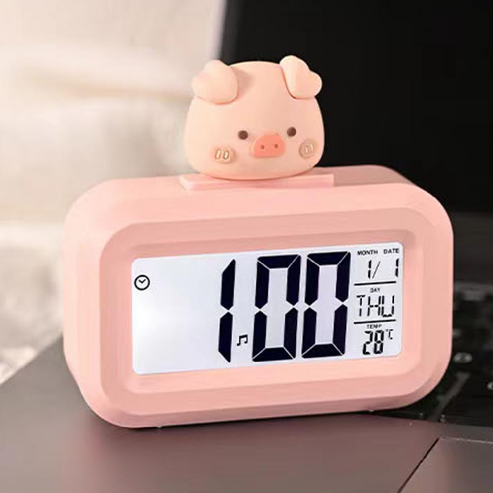 LED Digital Alarm Clock Cute Cartoon Shape Desk Clock Piggy Shape Alarm Clock for Students Bedroom Home Table Decoration