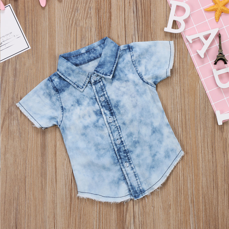 Toddler Baby Boys Kids Short Sleeve Denim Shirts Babies Kids Jean
