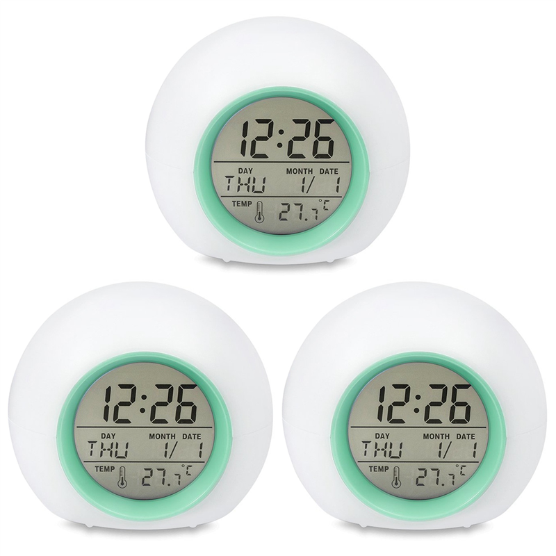 3X Kids Alarm Clock - Wake Up Light Digital Clock with 7 Colors Chang, Press Control and Snooze Function for Bedrooms