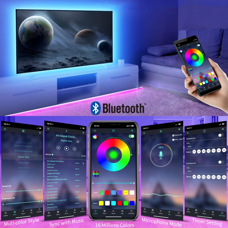 5V USB LED Strip Lights RGB Tape 5050 2835 0.5m- 5m Bluetooth Flexible Lamp Tape Diode Ribbon TV Backlight With Remote Control. 