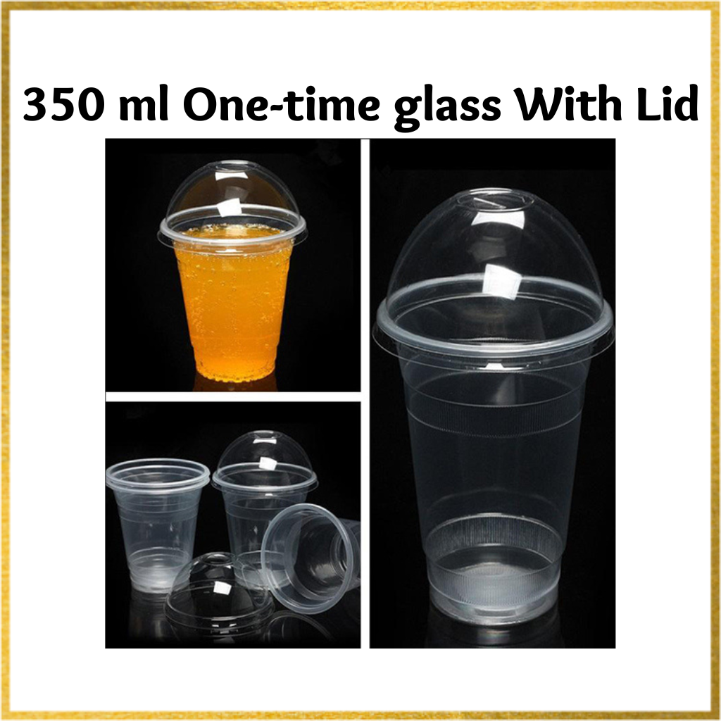 25 pcs One time Plastic Juice Glass 350 Ml With Lid. 