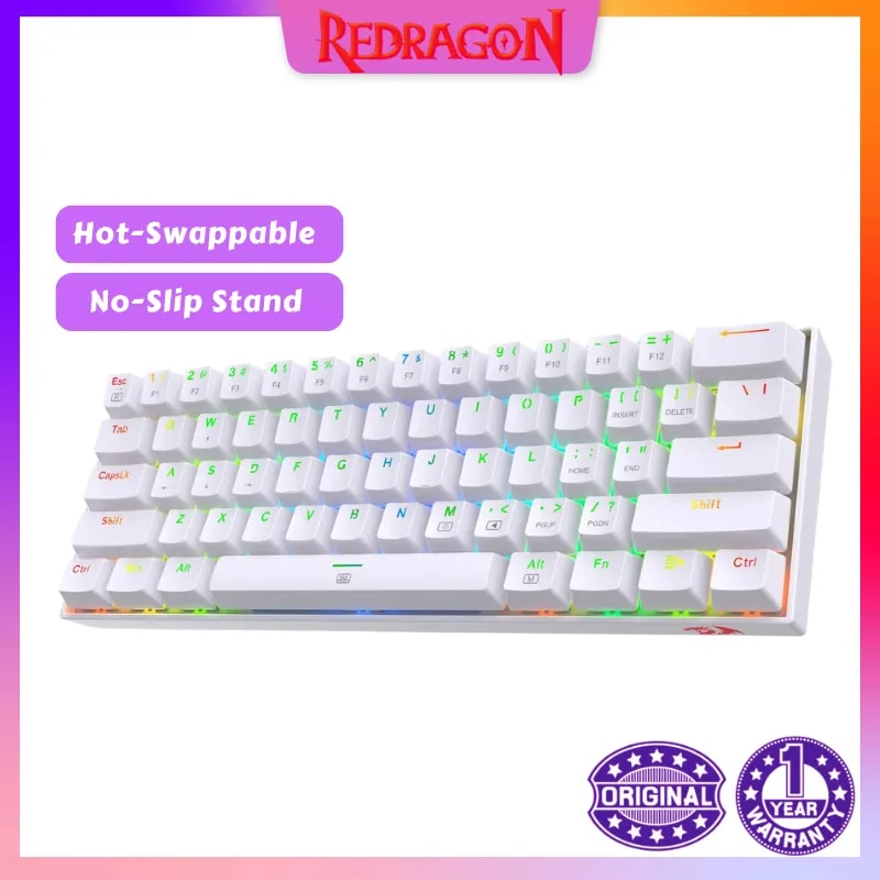 Redragon K630 Dragonborn Hot Swappable 60% Wired Vibrant RGB LED USB Gaming 61 Keys Compact Mechanical Keyboard Pro Software Cus