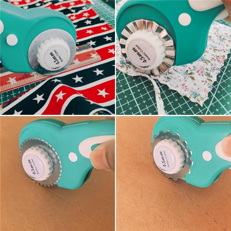 45mm Rotary Cutter for Fabric Crochet Edge Skip Blade Perforating with 8Pcs Rotary Blades 1Set. 
