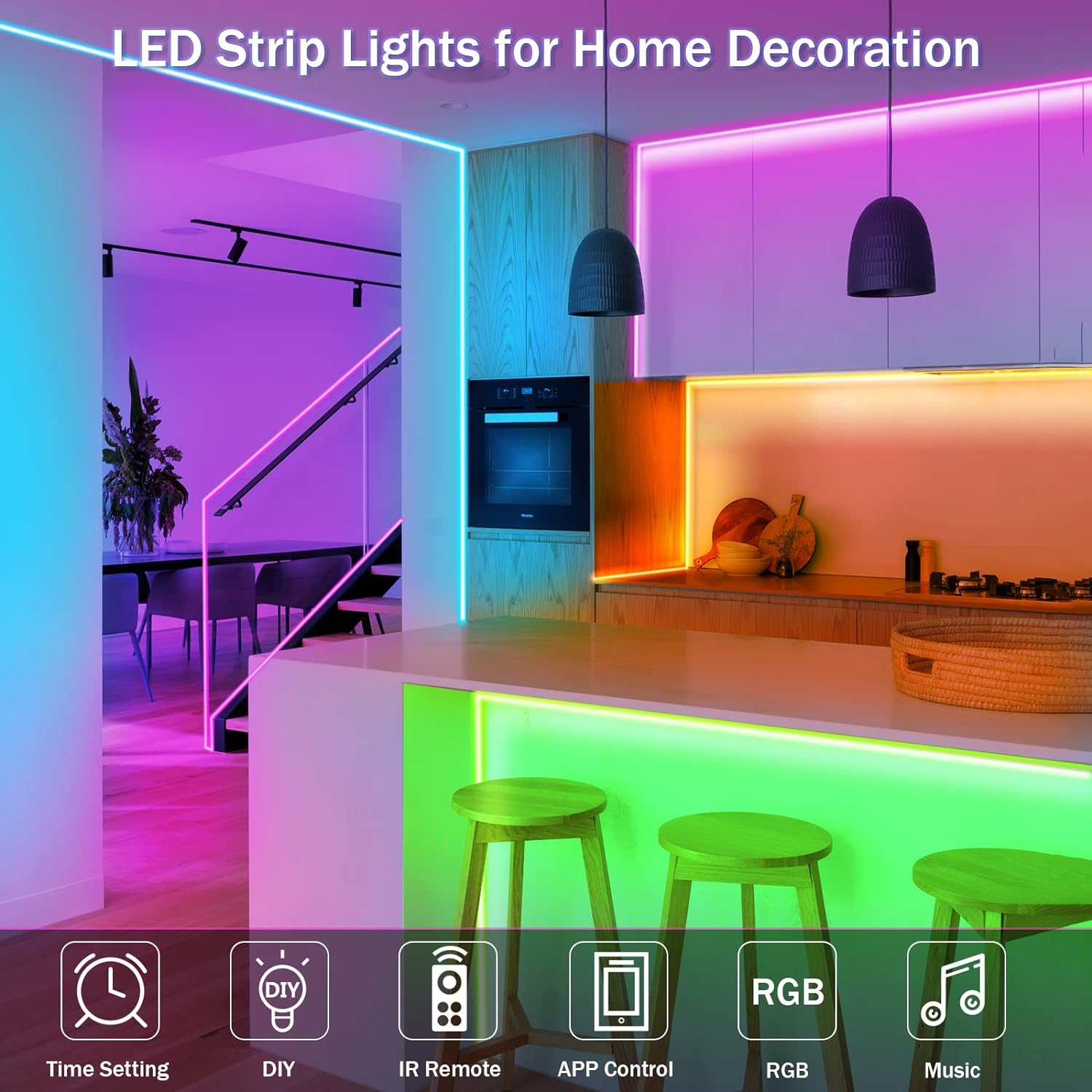 Best Quality 5Meter LED Light Strip TV LED Backlight USB RGB 5050 Color Strip Music Synchronized Color Changing Remote App Control 5Volt Halloween Decorative Night Light Suitable for Home Bedroom Christmas Party Holidays Ceiling lighting. 