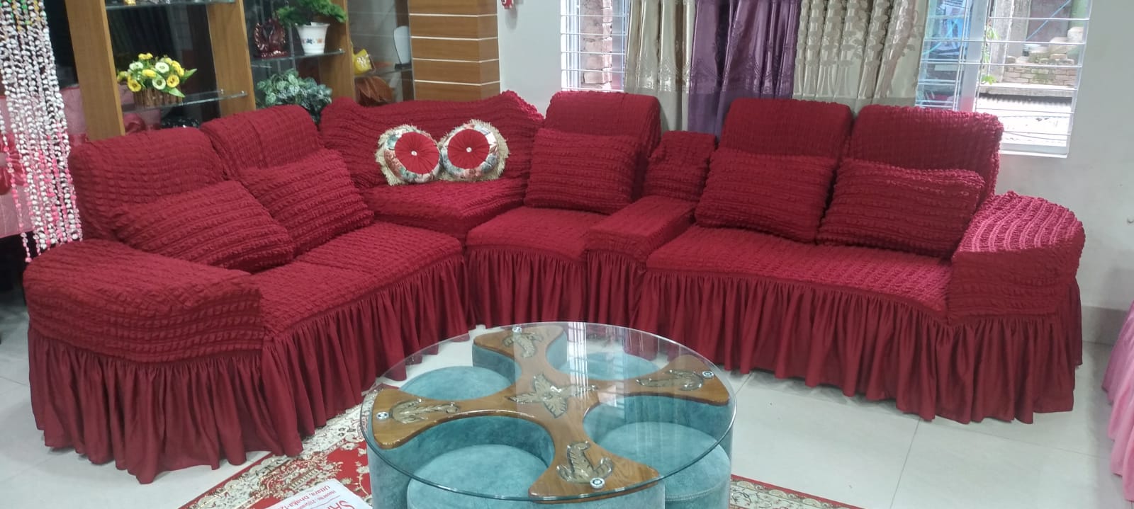 Turkey Stretchable Corner Sofa Cover with Box Cover ( for 6 seated & 1 Corner Box). 