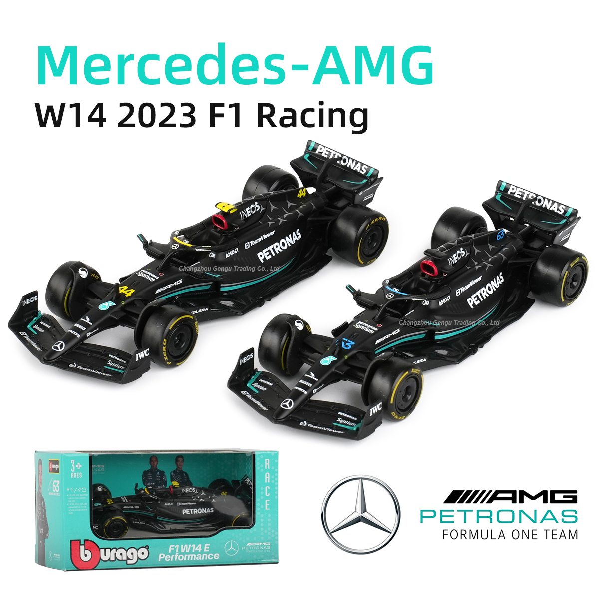 Bburago 1:43 Mercedes AMG 2023 W14 E Performance F1 Formula Car Die Cast Vehicles Collectible Model Racing Toys Superman