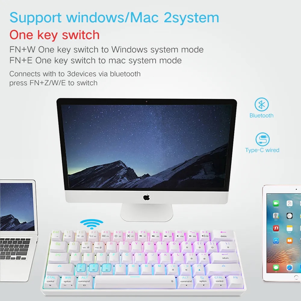 SKYLOONG GK61 Mechanical Keyboard 60% SK61 Optical Hot Swappable RGB Mini Bluetooth Wireless Keyboards for Gamers Gaming Desktop. 