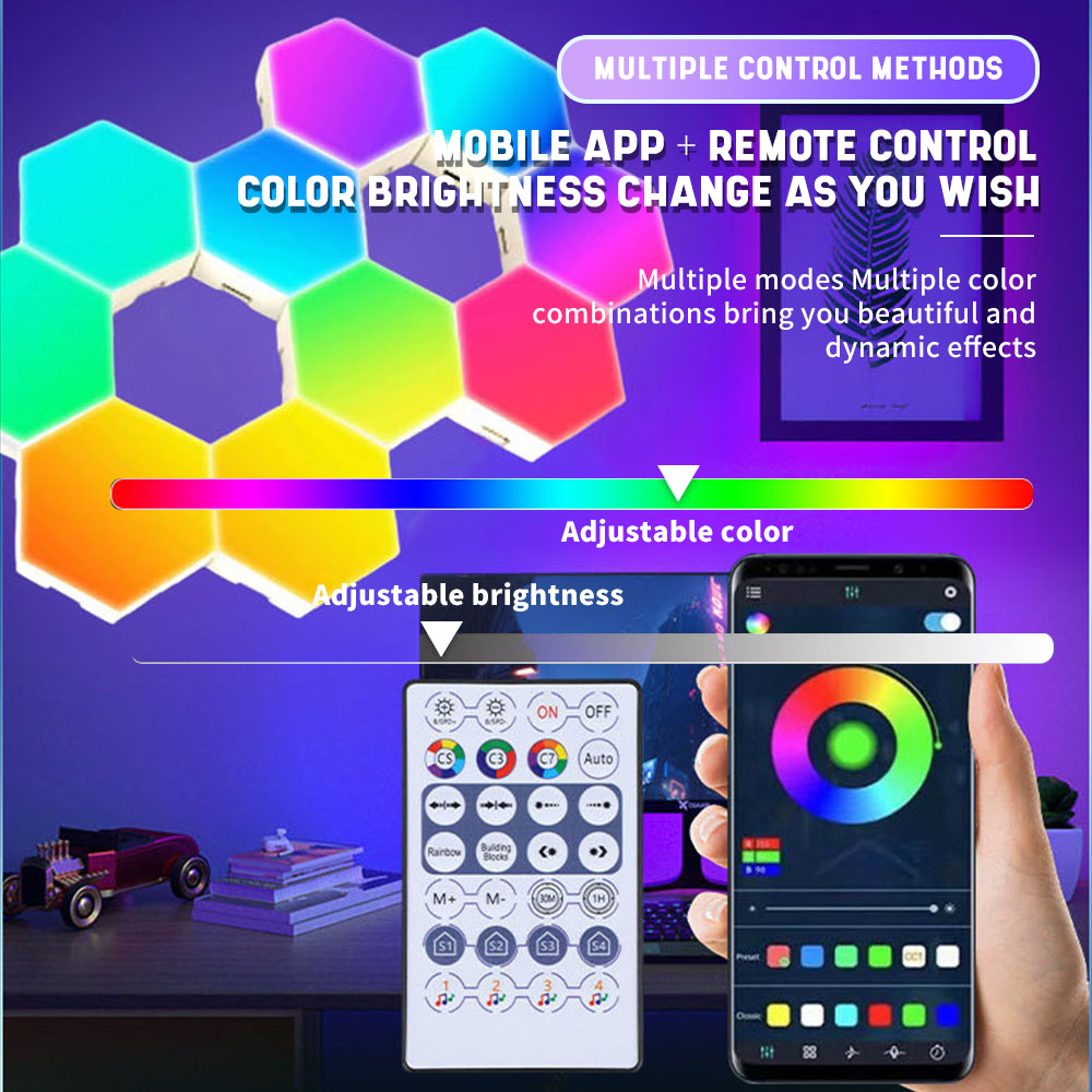 RGB Bluetooth LED Hexagon Light Indoor Wall Light APP Remote Control Night Light for Computer Game Room Children Bedroom Decor. 