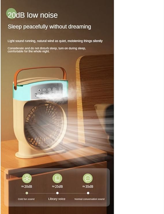 Air Conditioner Fan USB Personal Air Cooler Mini Humidifier Misting Fan with 7 Colors LED Lights Portable Fan. 
