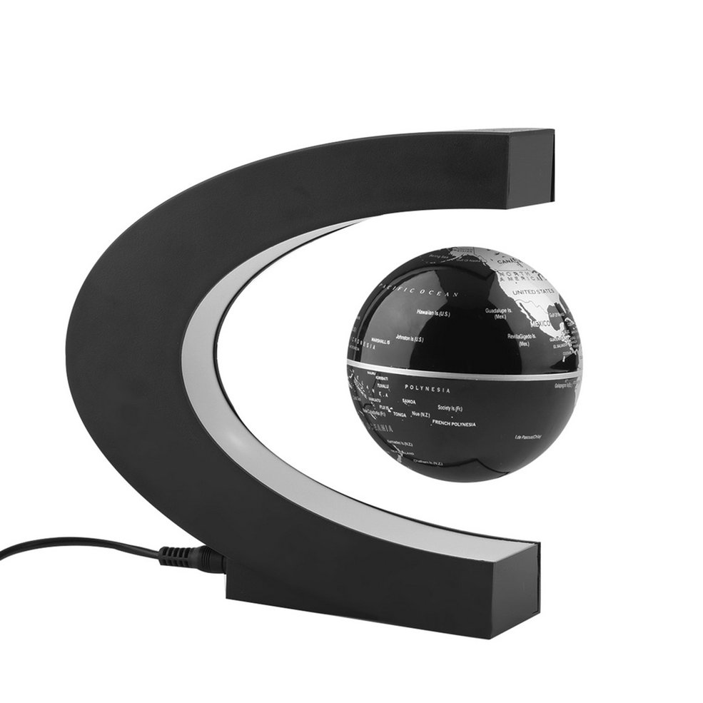 C shape LED World Map Decoration Magnetic Levitation Floating Globe Light-black UK Plug. 