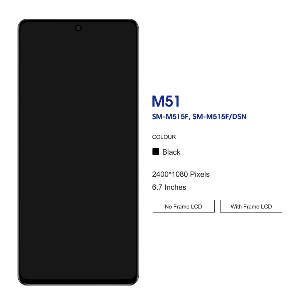 LCD With Frame For Samsung M51 M515  Display Touch Screen Digitizer Assembly Replacement Parts. 