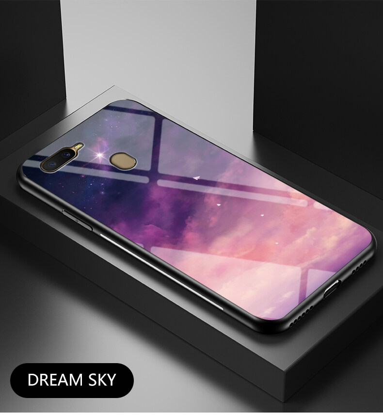 lthmy for OPPO A12E Tempered Casing Glass Phone Case Soft TPU Edge Protection Hard Shockproof Back Cover. 