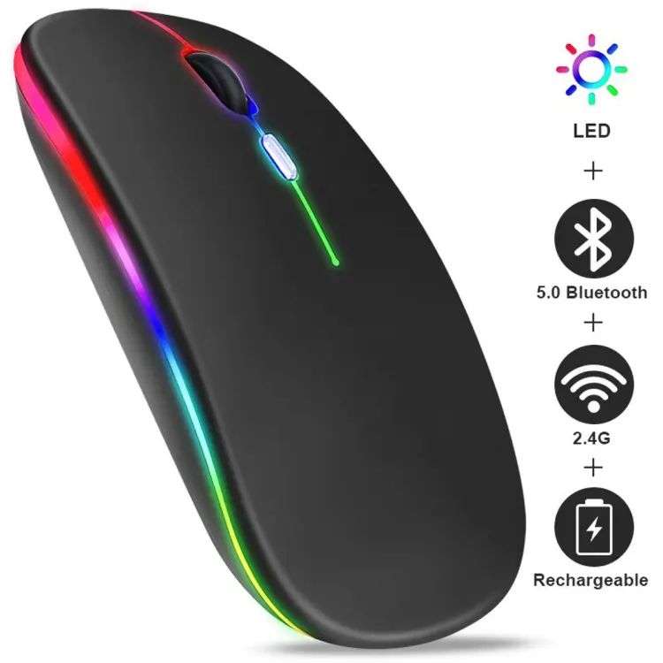 RGB Duel Channel Mouse Bluetooth Wireless Mouse High Quality Material For Smartphone Computer Laptop Tablet Pc Smart Tv & All Smart Device Black & White Colour. 