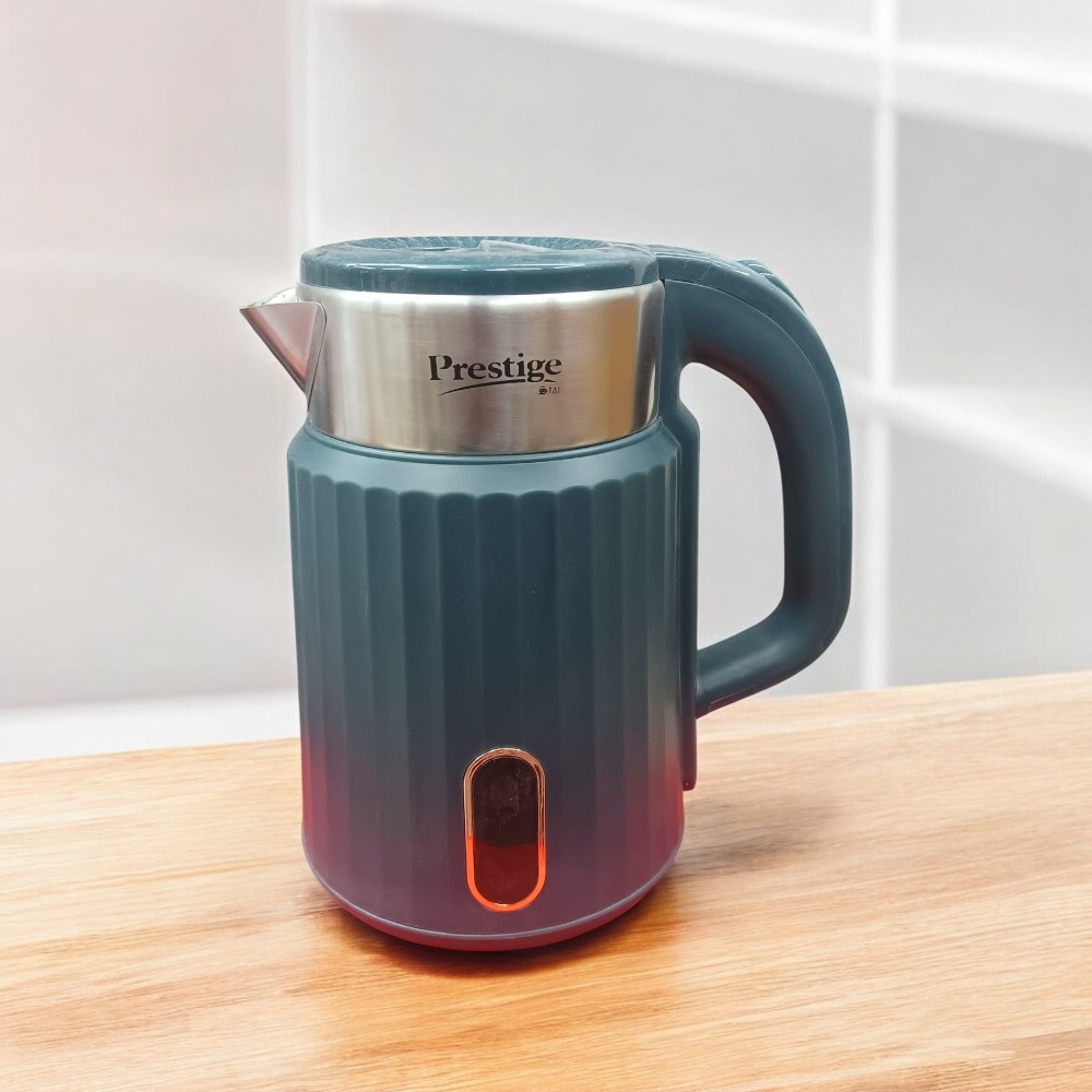"Prestige Electric Kettle 2.5L, 1500W Stainless Steel & Plastic, Fast Boiling Water Heater, Auto Shut-Off Safety Feature, Multiple Color Choices, 220V 50Hz, Ideal for Home, Office, & Kitchen Use". 
