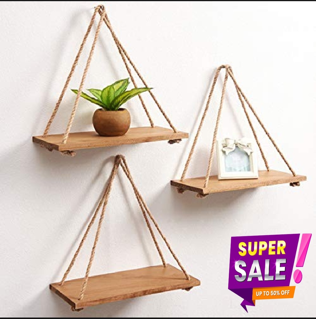 Wall Hanging Shelf, Multicolor Floating Shelf Wall Wood Hanging Rope ...