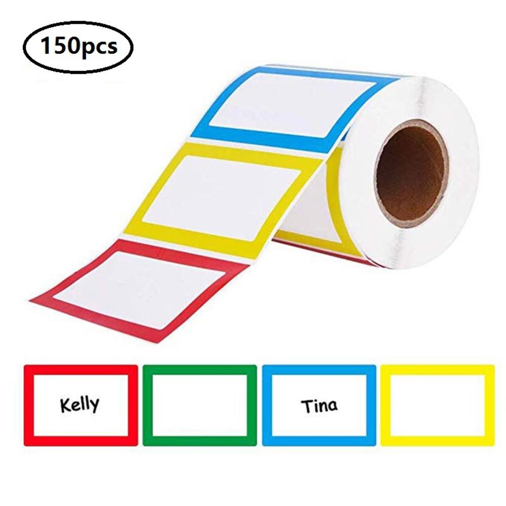 Labels , 1 Roll, 5 Colors, 3.5" x 2.25" , Adhesive Tags with Perforated Line for School Office Home Name Tag Stickers, 150/300pc Plain. 
