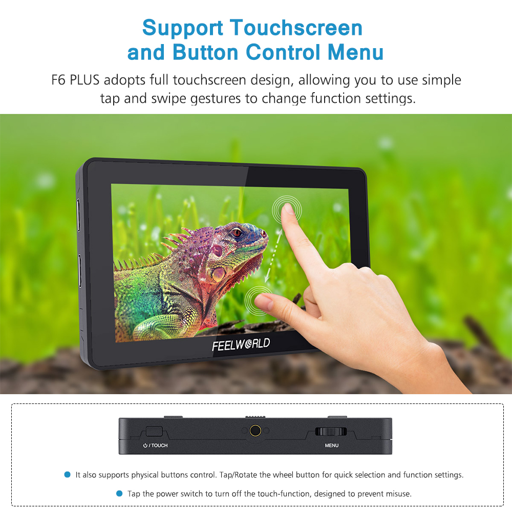 FEELWORLD F6 Plus 5.5 Inch On-Camera Field Monitor Kit 3D LUT Video Assist with Sunshade Tilt Arm Support 4K HD Input & Output 1920*1080 Pixels HD IPS Touchscreen. 
