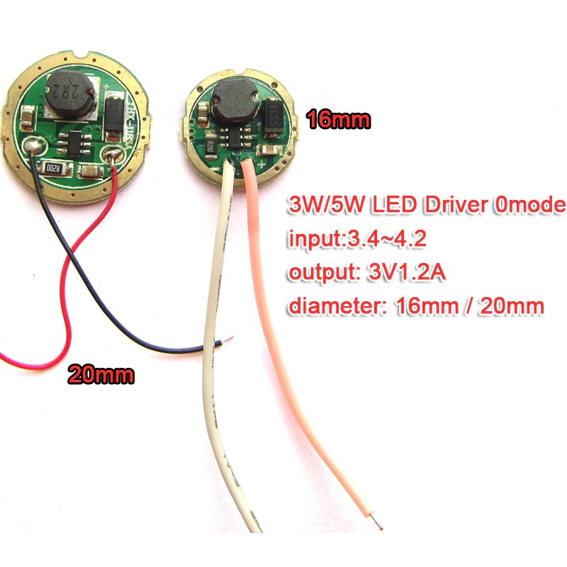 3W 5W LED Driver input 1.5v~4.2v output 3v 1.2A 20mm / 16mm For Cree 3W XPE R3 XRE Q5 / 5W XPG2 XTE R5 Flashlight