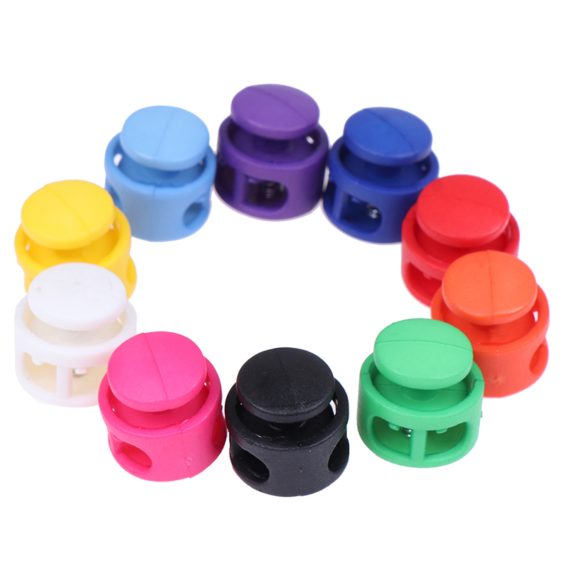 LINGS 10 pcs/lot 2 Hole Toggle Clip Stopper Shoelace Cord Buckles Bag Parts Accessories Multi Colors Plastic Paracord Cord Lock Clamp