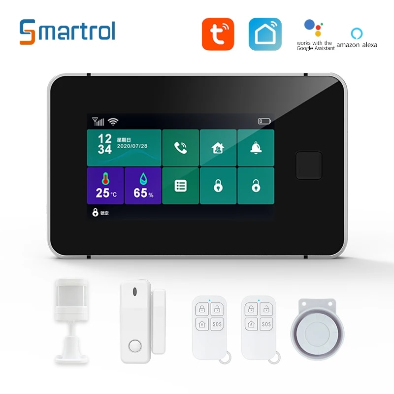 Smartrol Security Alarm System Tuya Smart GSM Alarm Sensor Kit Wireless WIFI Home Burglar Alarm Motion Smoke Door Window Sensor