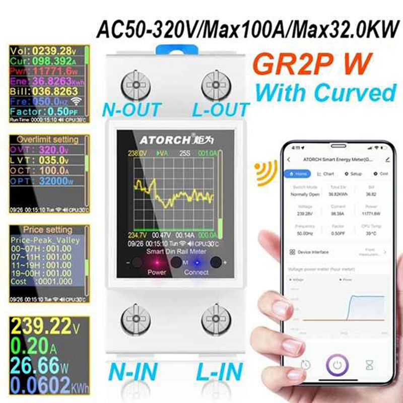ATORCH GR2PW Electricity Meter Tuya WiFi Rail Power Energy Meter. 