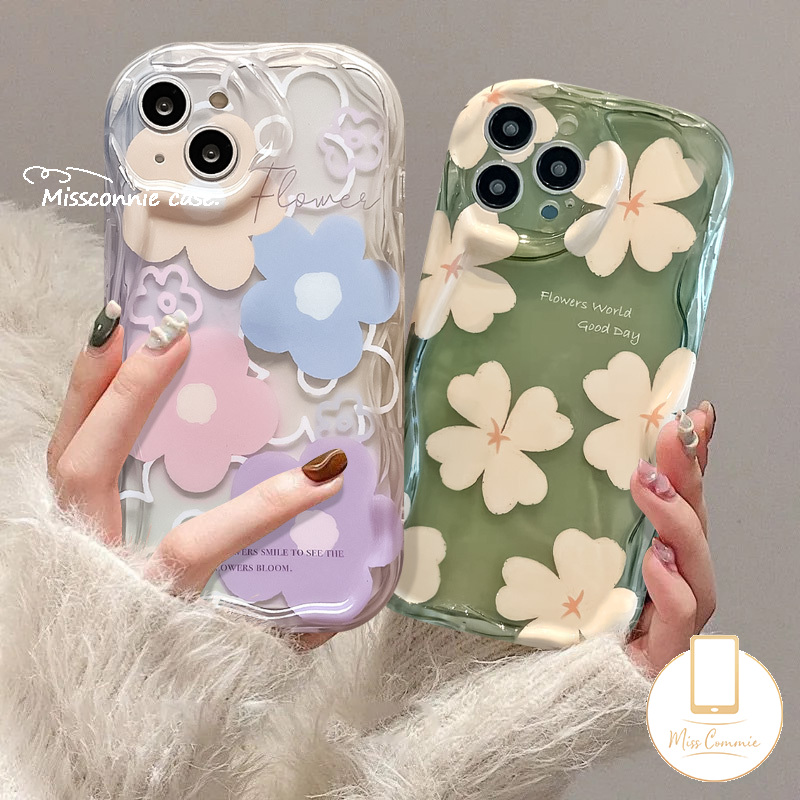MissConnie For Redmi 10C 9C 9T 12C 10 9A 12 9 10A A1 A2 9C NFC Note 10Pro 11 10 11s 10s 10 Pro Max Plus POCO M3 3D Wavy Curved Edge Fresh Flowers Shockproof Airbag Glossy Soft Tpu Back Cover. 