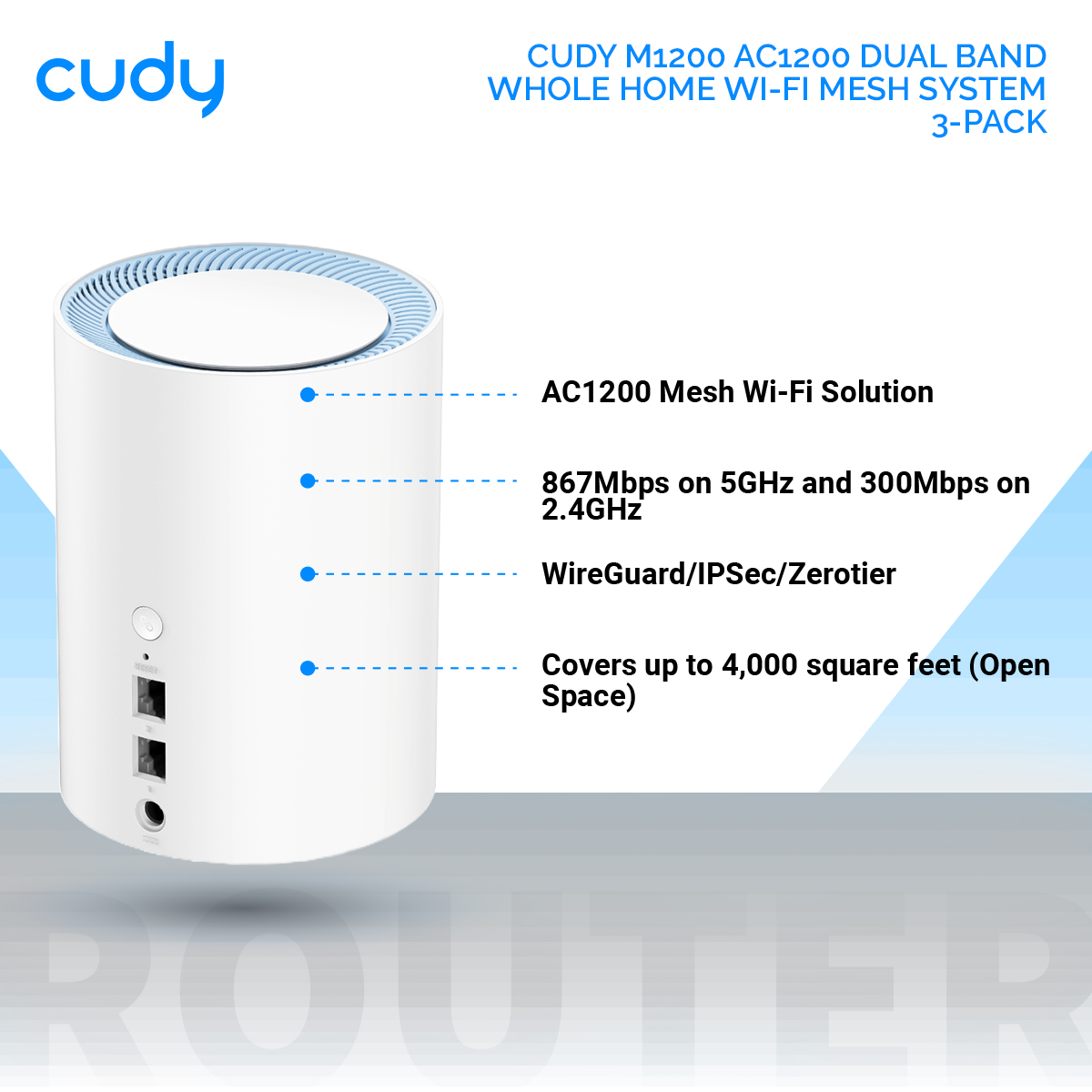 Cudy M1200 AC1200 Dual Band Whole Home Wi-Fi Mesh System - 3-Pack. 