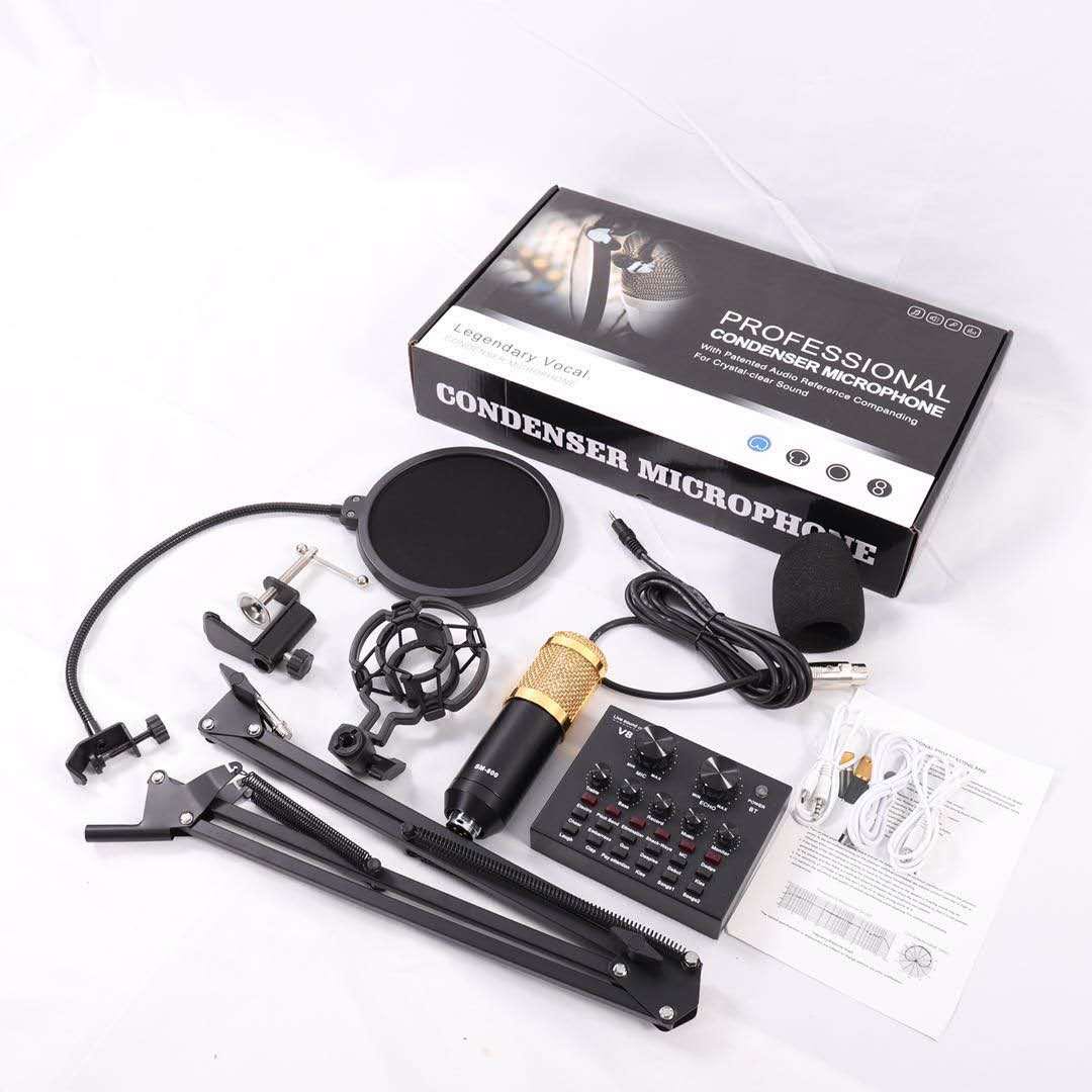 Legendary Vocal Condenser Microphone Bundle BM-800 Mic Kit with Live Sound Card Adjustable Mic Suspension Scissor Arm Shock Mount and Double Layer Pop Filter For Studio Record and Broadcasting. 