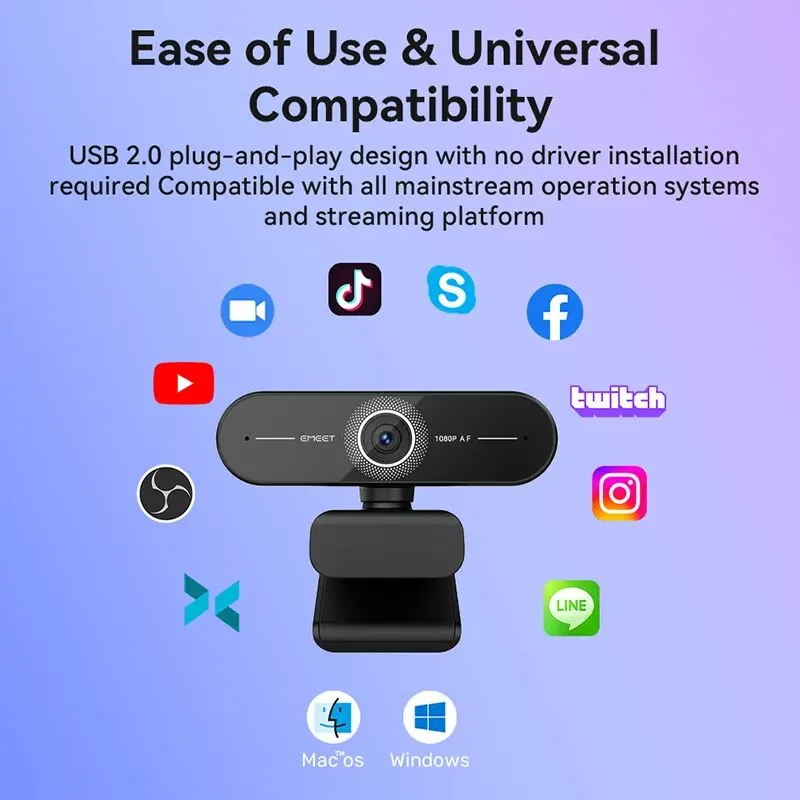 Webcam Ultra HD 4K/2K/1080P Web Camera EMEET C60E Autofocus USB Computer Camera for Streaming/ Video Call/Conference SmartCam. 