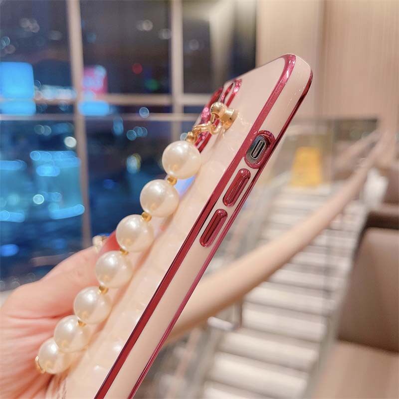 For VIVO Y16 Case Transparent Plating Electroplating Shiny Cases + Pearl Bracelet for VIVOY16 Cover Casing. 