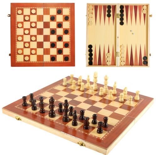 Bamboo Wood Chess Set, Folding International Chess Set 3-in-1 Wooden Chess Set for Party Family Activities ( Size: 11.5x11.5 Inch)