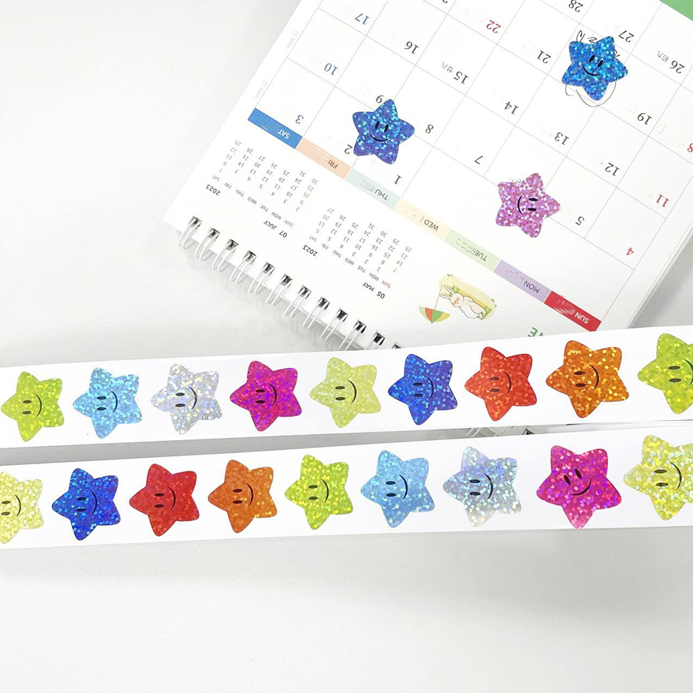 100-500pcs Holographic Star Reward Stickers Corlorful Adhesive Star Stickers Reward Chart Decorative Toy Gifts Sticker Labels Amour zii. 