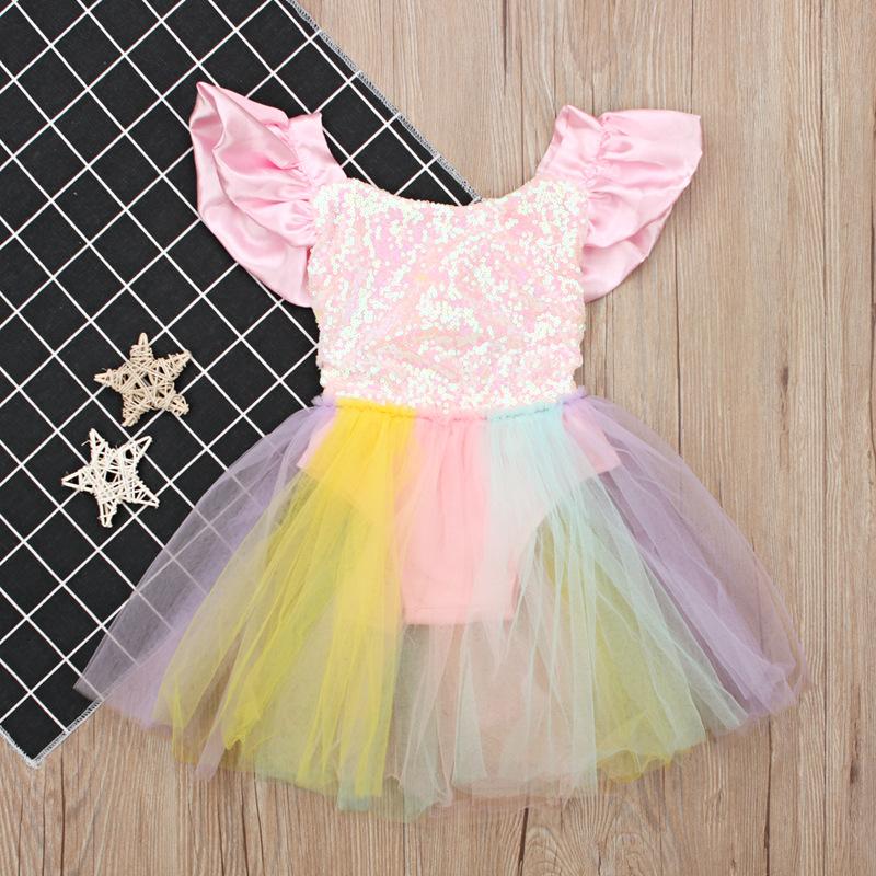 (NEW)Children'S Summer Girl Sleeveless Colorful Net Yarn Dew Back Dress Children'S Clothing Instagram Baby Girl Clothes Kids Fortnite Toddler Skirt Shorts Panties Dress Unicorn Mickey Minnie Kid Dresses Princess Robe Infantis Panda Spiderman